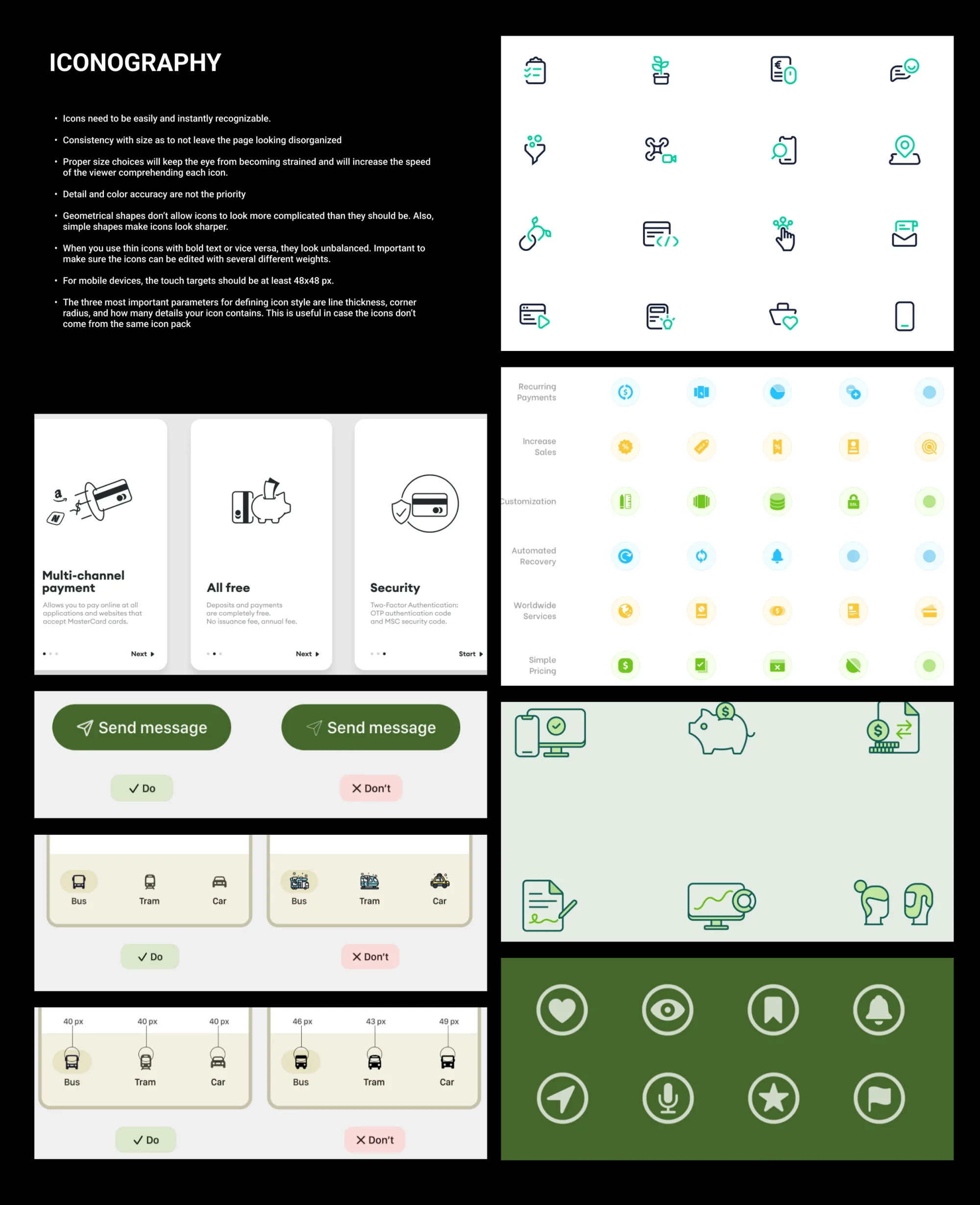 Icon mood board collecting outlined icon sets with consistent shapes and rounded corners.